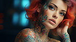 Close-up portrait of attractive tattooed model. Alternative beauty concept.