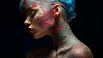 Close-up portrait of attractive tattooed model. Alternative beauty concept.