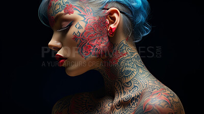 Close-up portrait of attractive tattooed model. Alternative beauty concept.