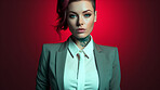 Confident tattooed model wearing business suit. Alternative beauty concept.