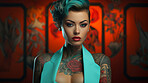 Portrait of confident tattooed model. Alternative beauty concept.