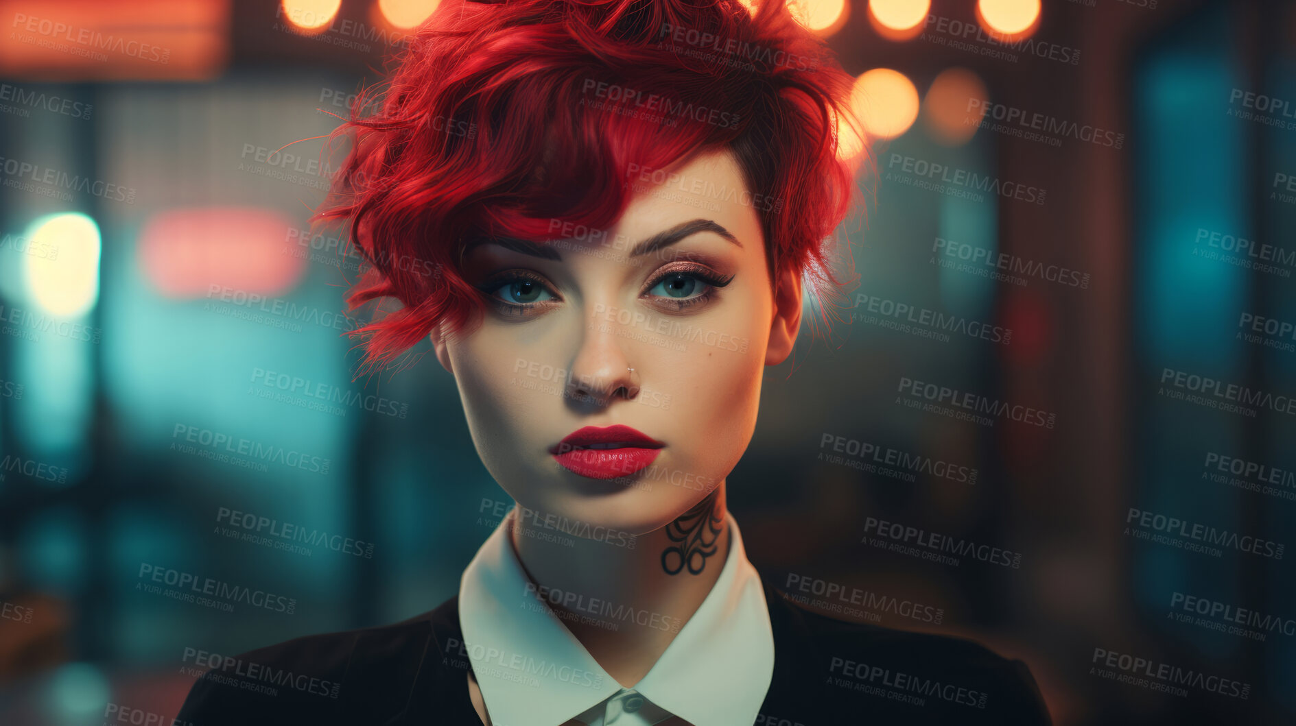 Buy stock photo Portrait of confident tattooed model. Alternative beauty concept.