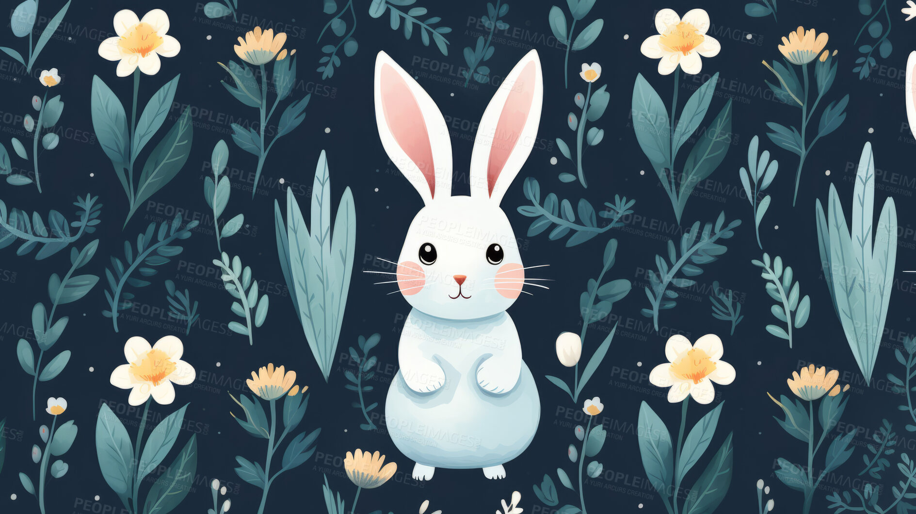 Buy stock photo Seamless pattern with cartoon bunnies. Background wallpaper design concept