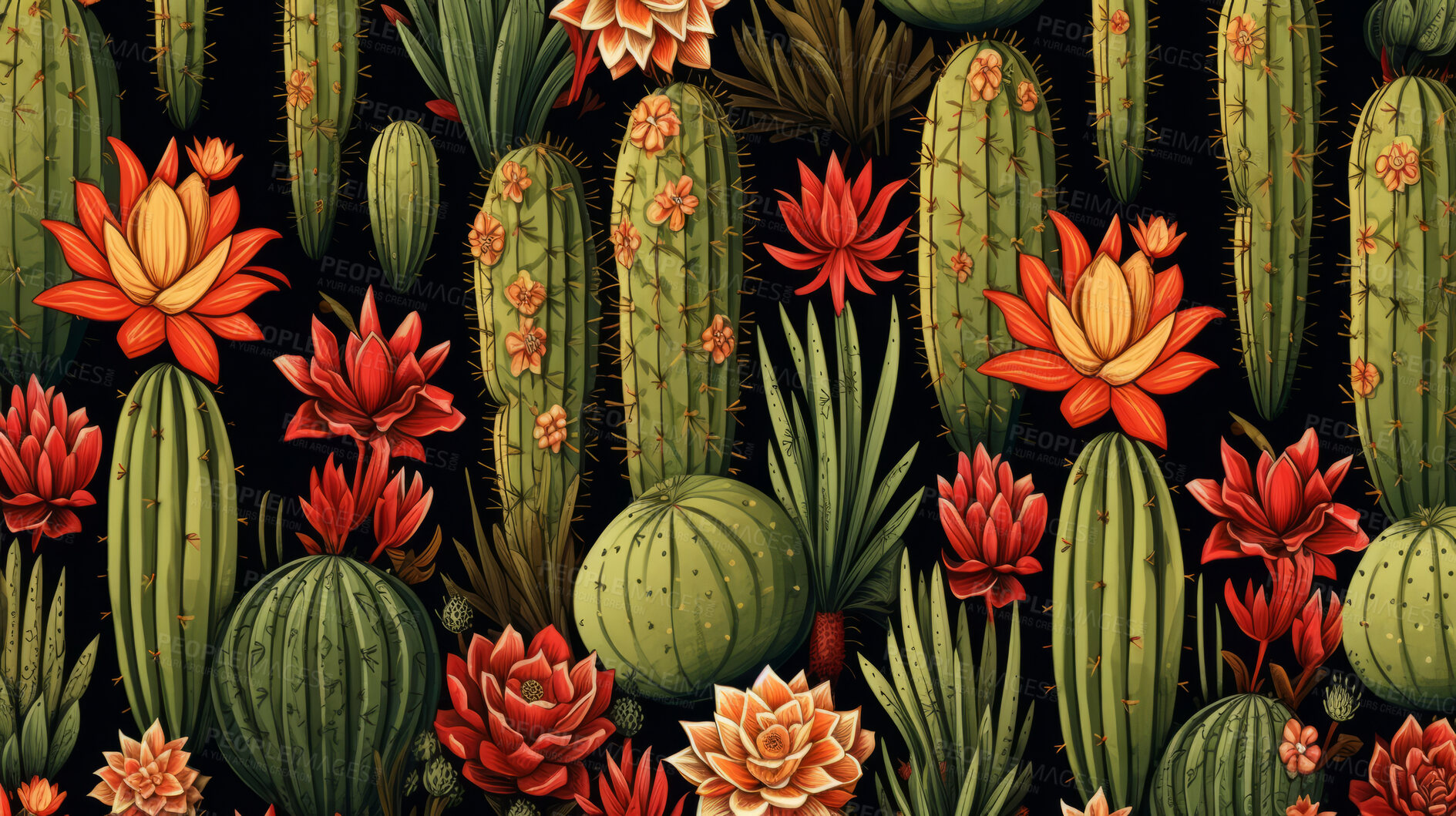 Buy stock photo Seamless pattern with cartoon cactus. Background wallpaper design concept