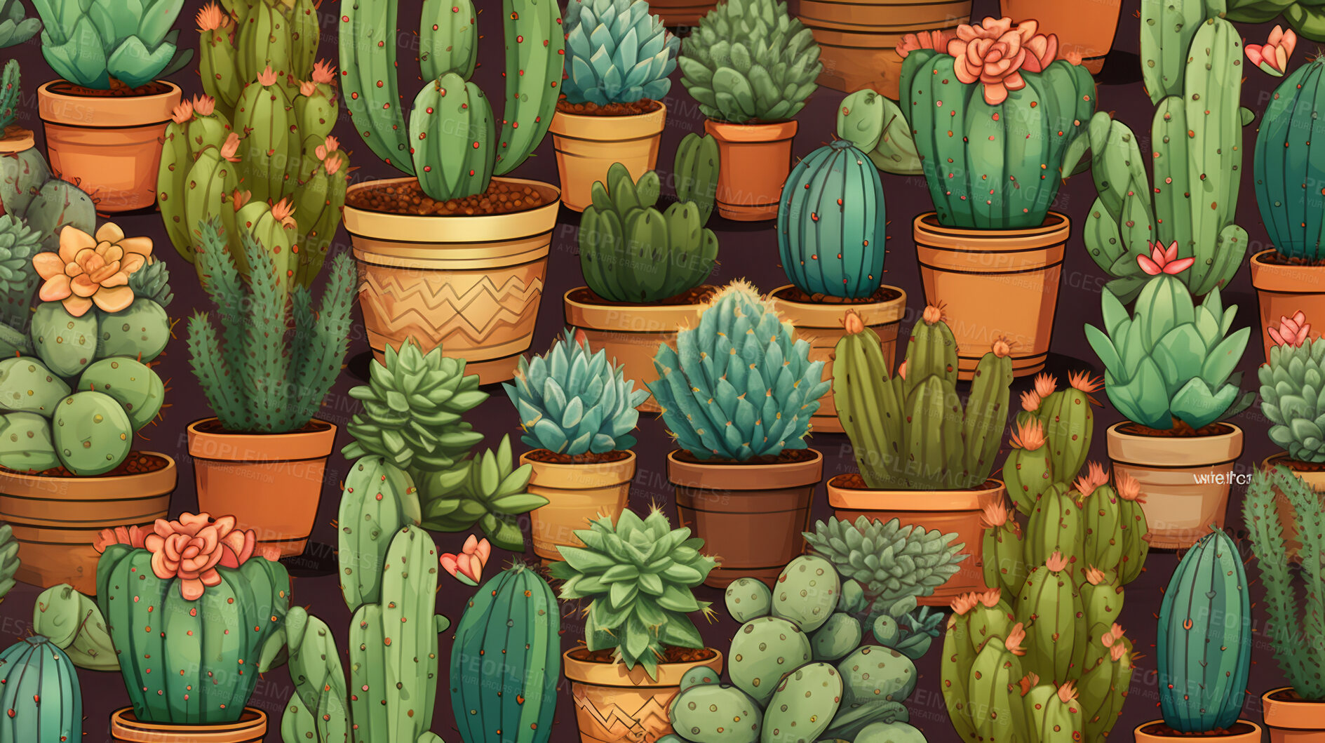 Buy stock photo Seamless pattern with cartoon cactus. Background wallpaper design concept