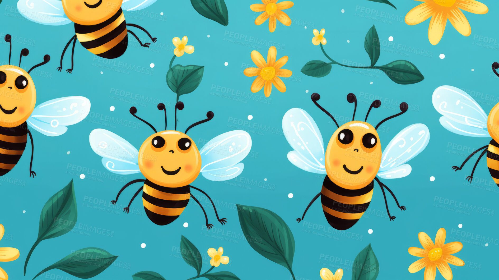 Buy stock photo Seamless pattern with cartoon bees. Background wallpaper design concept