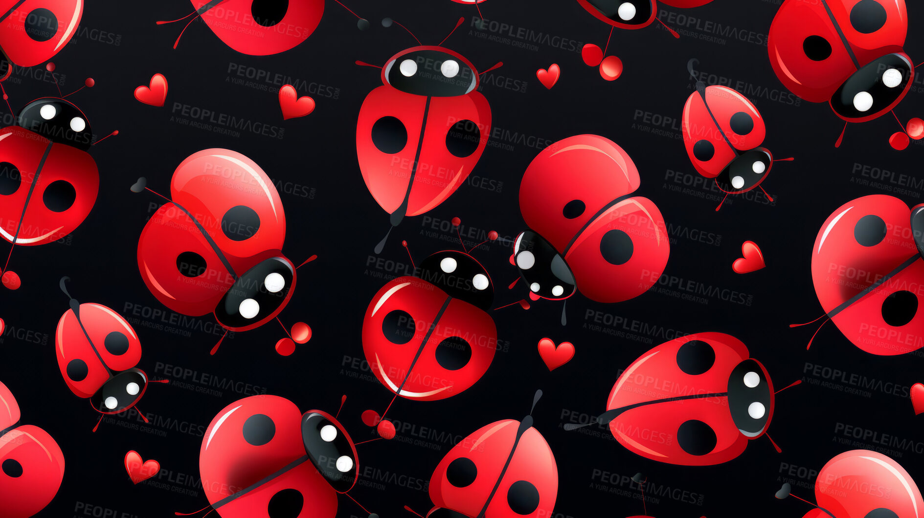 Buy stock photo Seamless pattern with cartoon ladybugs. Background wallpaper design concept