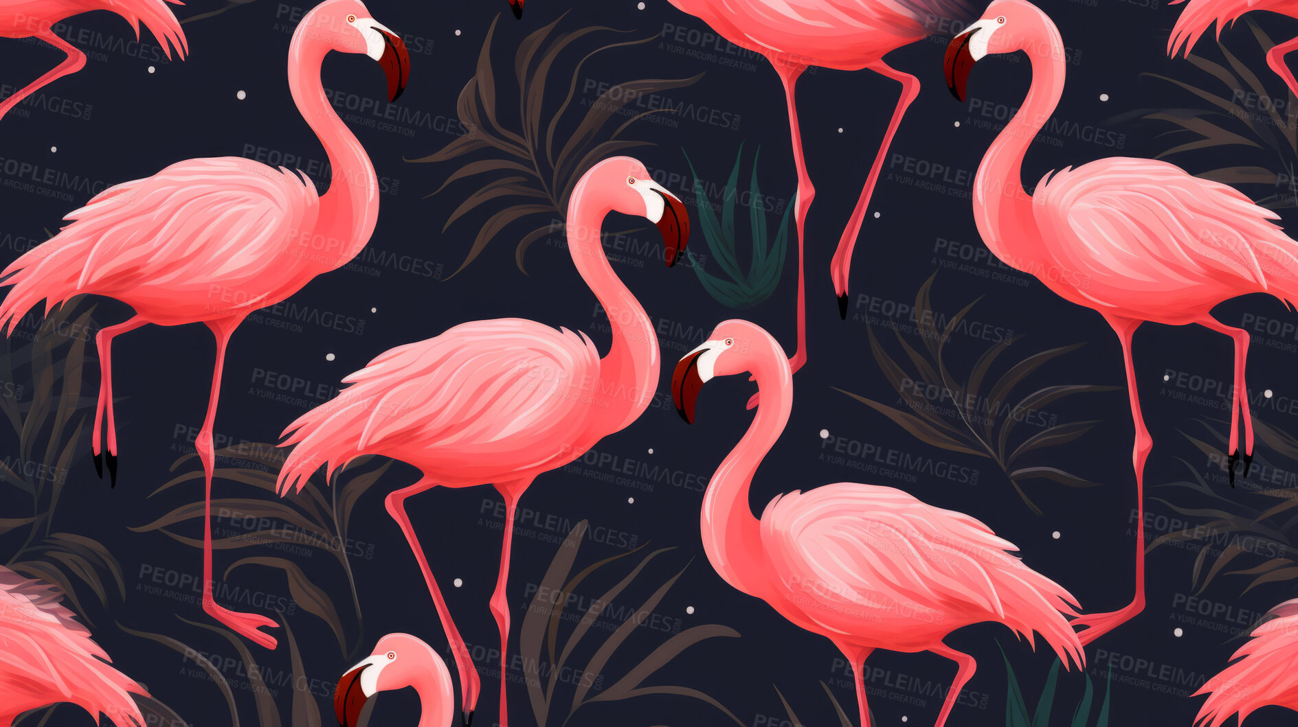 Buy stock photo Seamless pattern with cartoon flamingoes. Background wallpaper design concept