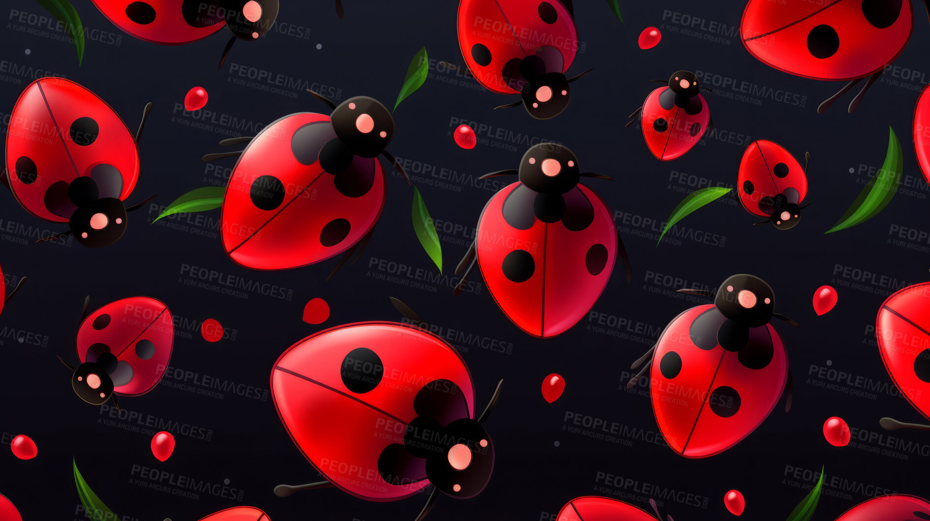 Buy stock photo Seamless pattern with cartoon ladybugs. Background wallpaper design concept