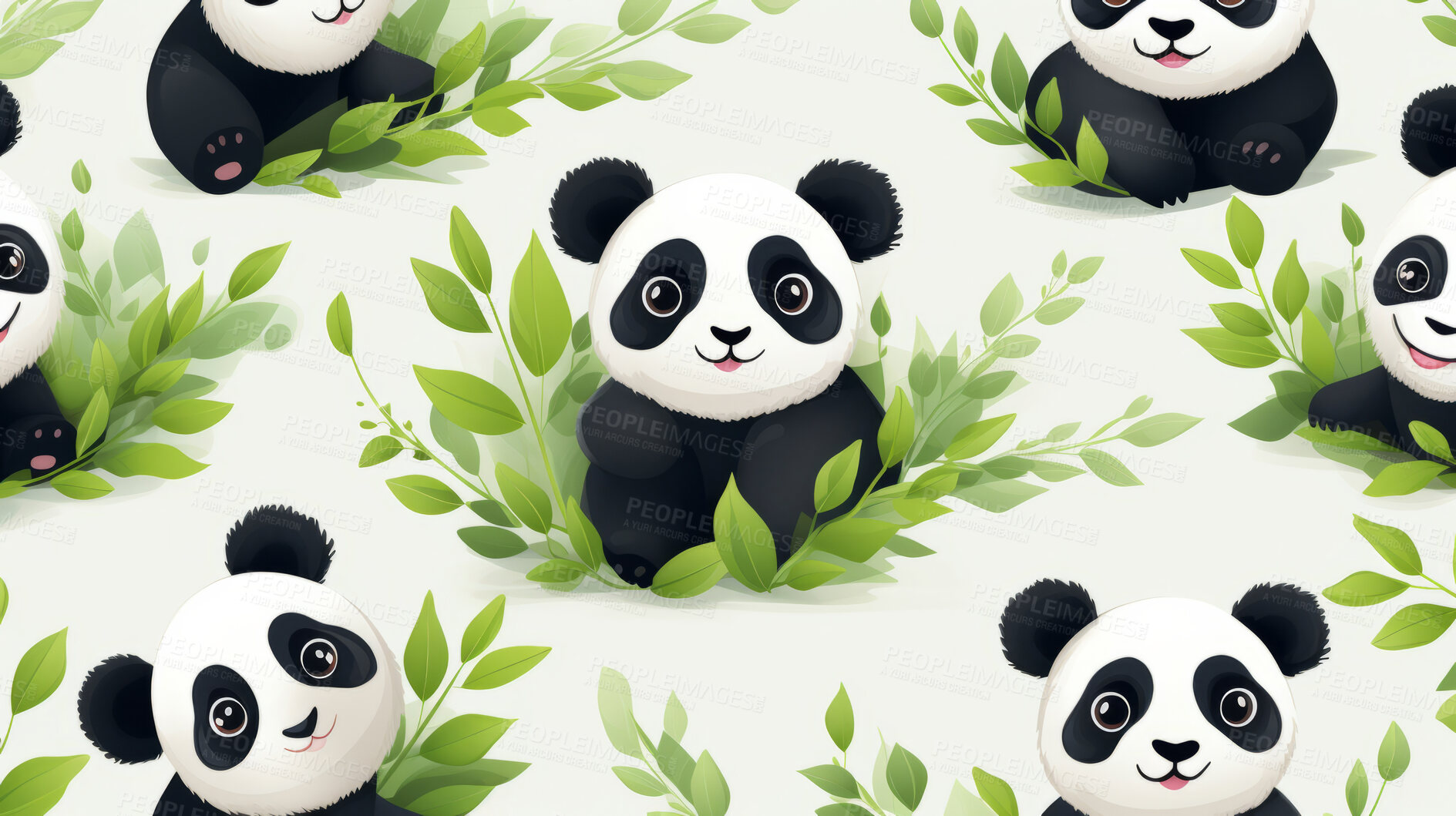 Buy stock photo Seamless pattern with cartoon pandas. Background wallpaper design concept