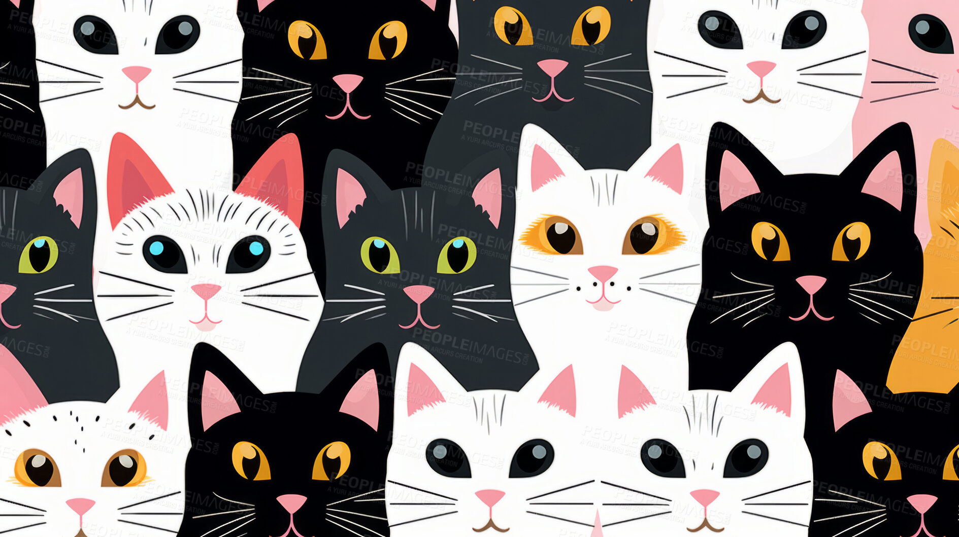 Buy stock photo Seamless pattern with cartoon cats. Background wallpaper design concept