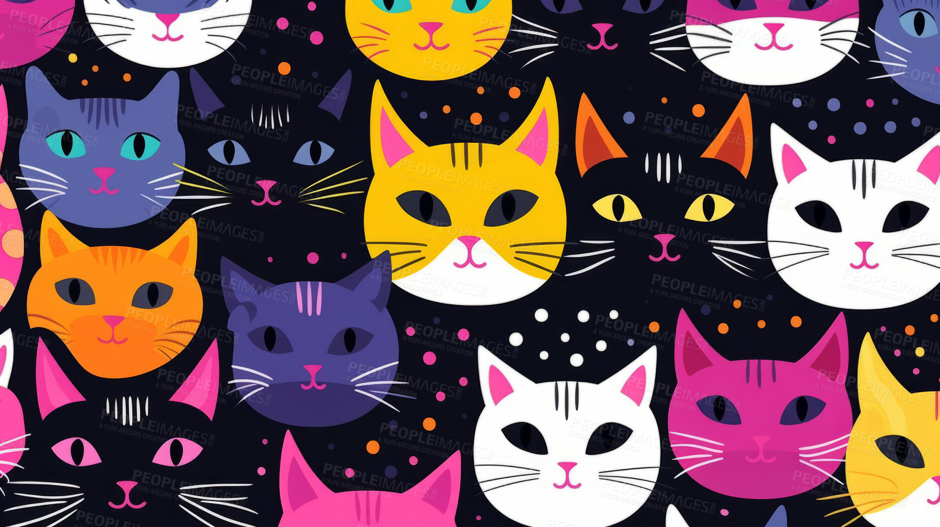 Buy stock photo Seamless pattern with cartoon cats. Background wallpaper design concept