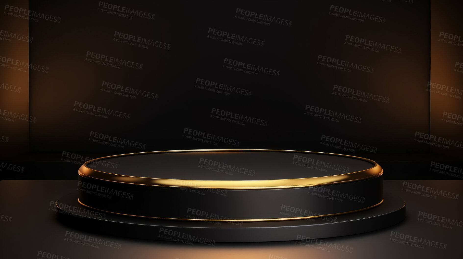 Buy stock photo Minimal abstract background for product presentation. Black and gold podium space