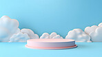 Minimal abstract background for product presentation. Podium space with clouds