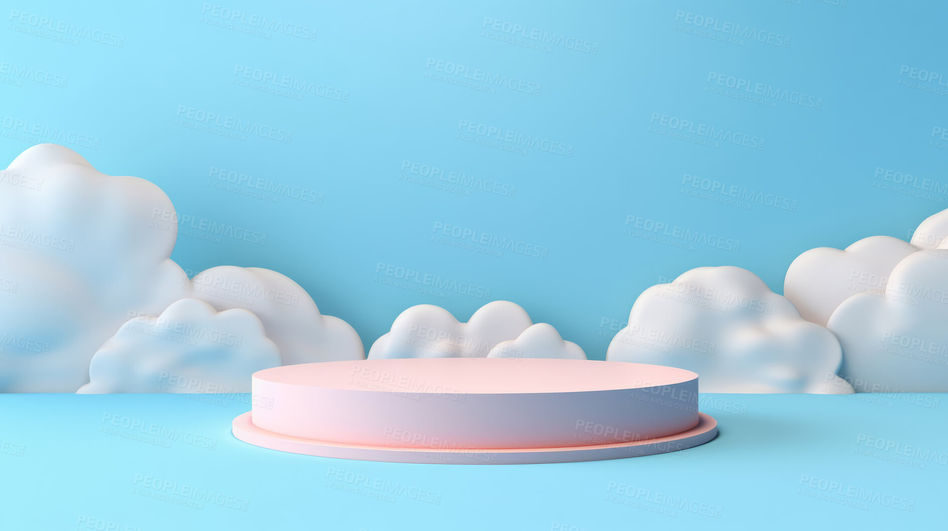 Buy stock photo Minimal abstract background for product presentation. Podium space with clouds