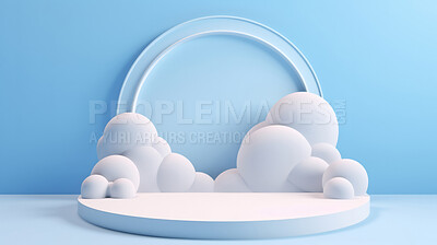 Minimal abstract background for product presentation. Podium space with clouds