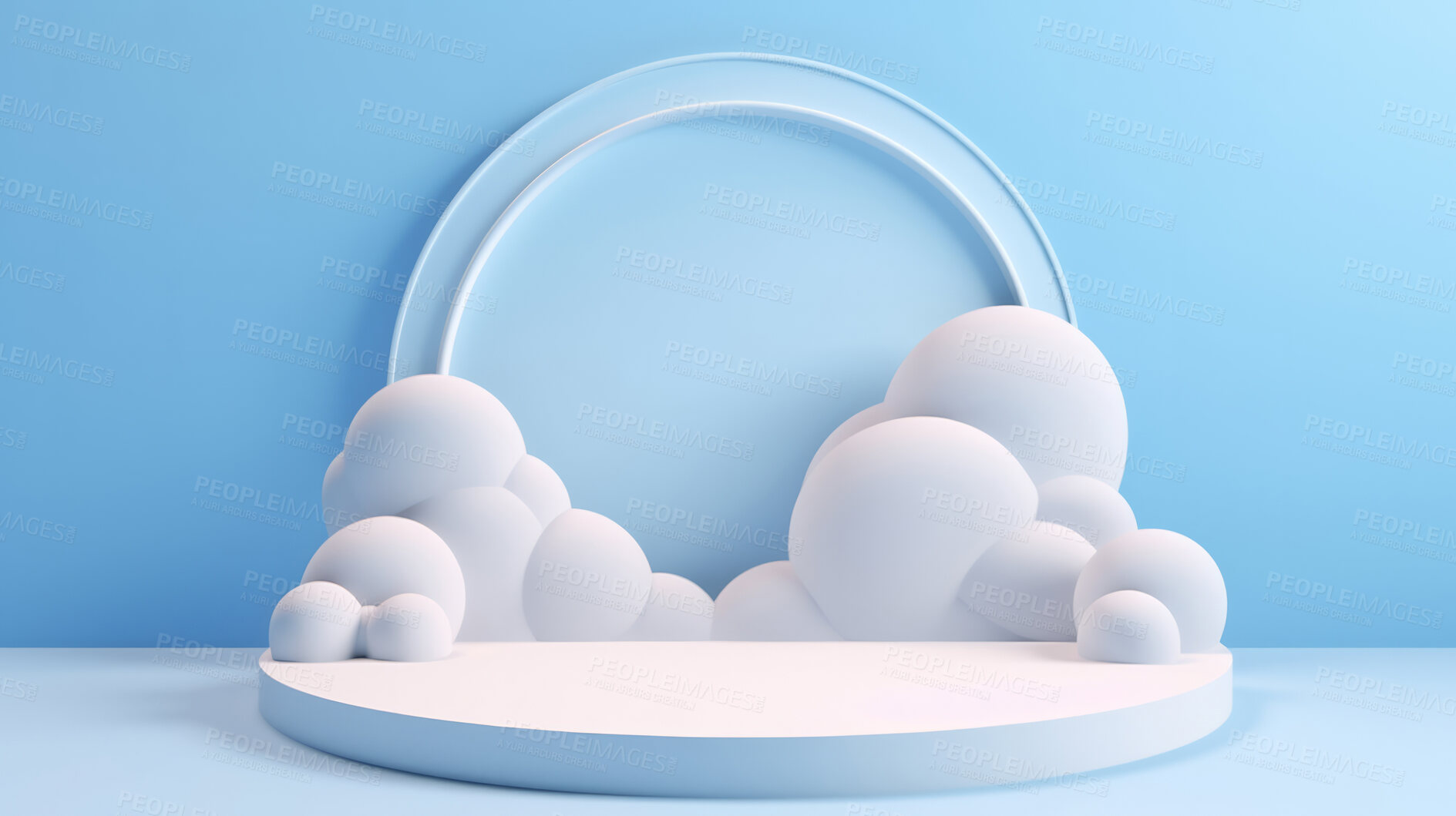 Buy stock photo Minimal abstract background for product presentation. Podium space with clouds