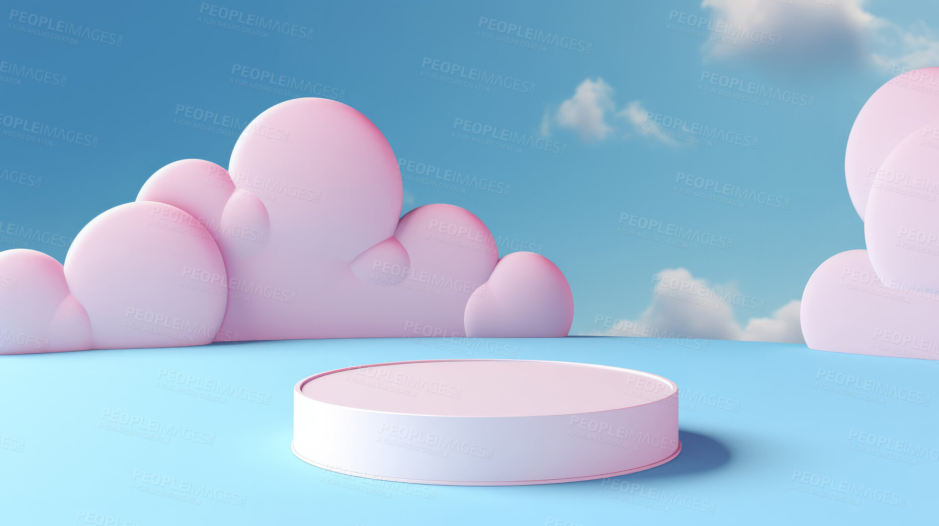 Buy stock photo Minimal abstract background for product presentation. Podium space with clouds