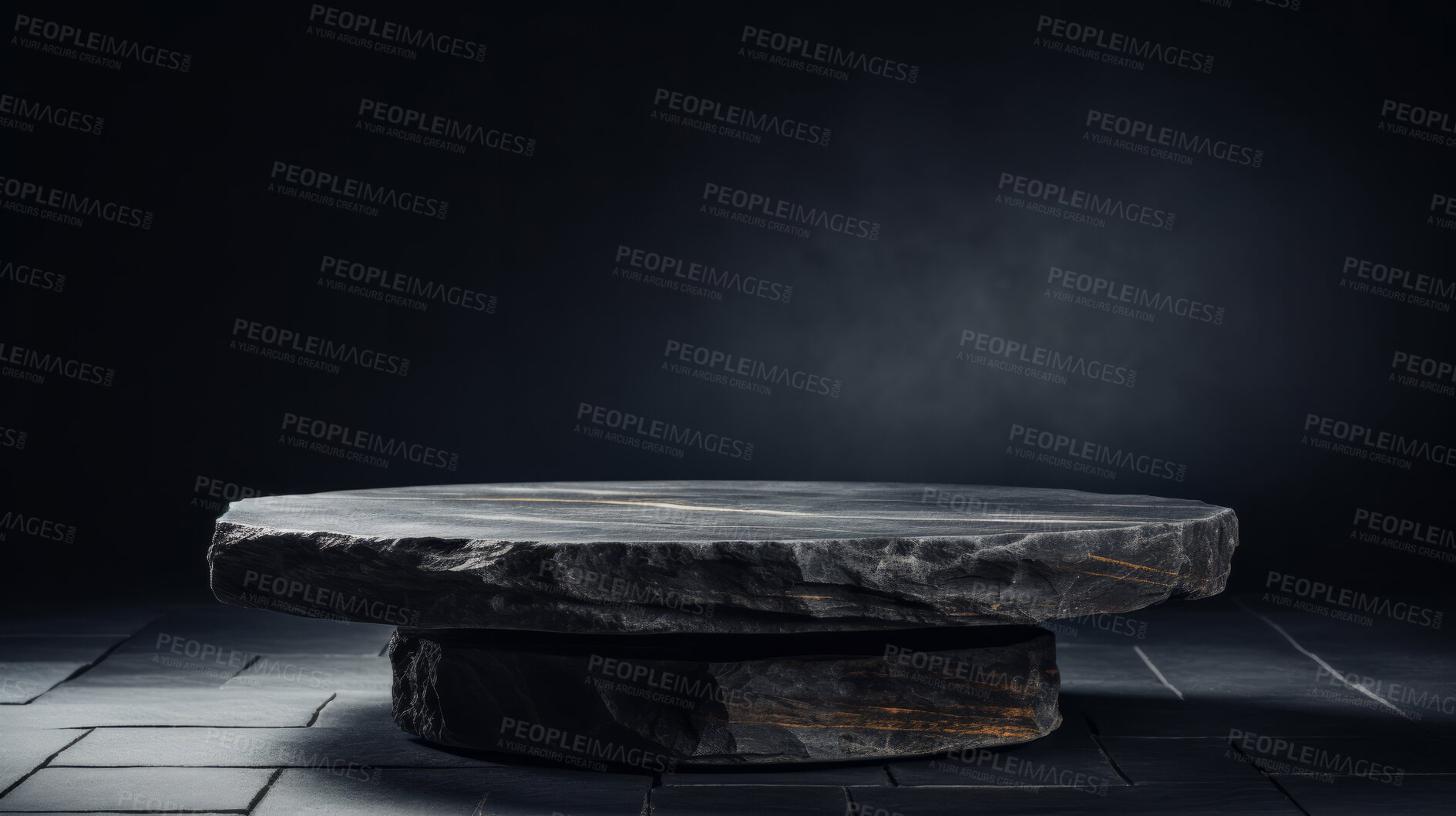 Buy stock photo Minimal abstract background for product presentation. Black stone podium space