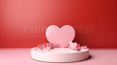 Minimal abstract background for product presentation. Pink podium space with hearts