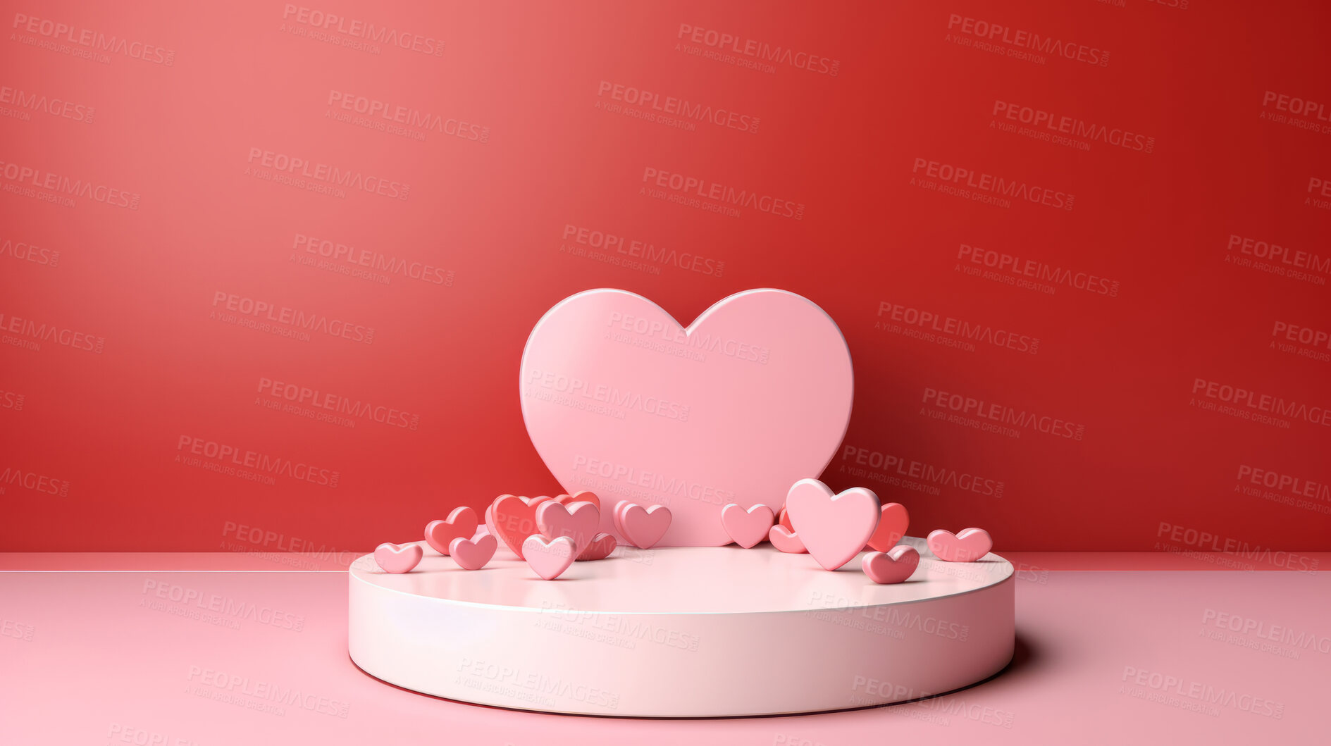 Buy stock photo Minimal abstract background for product presentation. Pink podium space with hearts