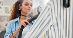 Shopping, fashion and woman steam clothes in workshop for order, delivery and ecommerce startup. Small business, boutique and designer with heat for clothing for distribution, shipping and package