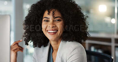 Professional face, happiness and office woman, consultant or accountant with career smile, job experience or pride. Corporate portrait, administration employee and laughing person for accounting work
