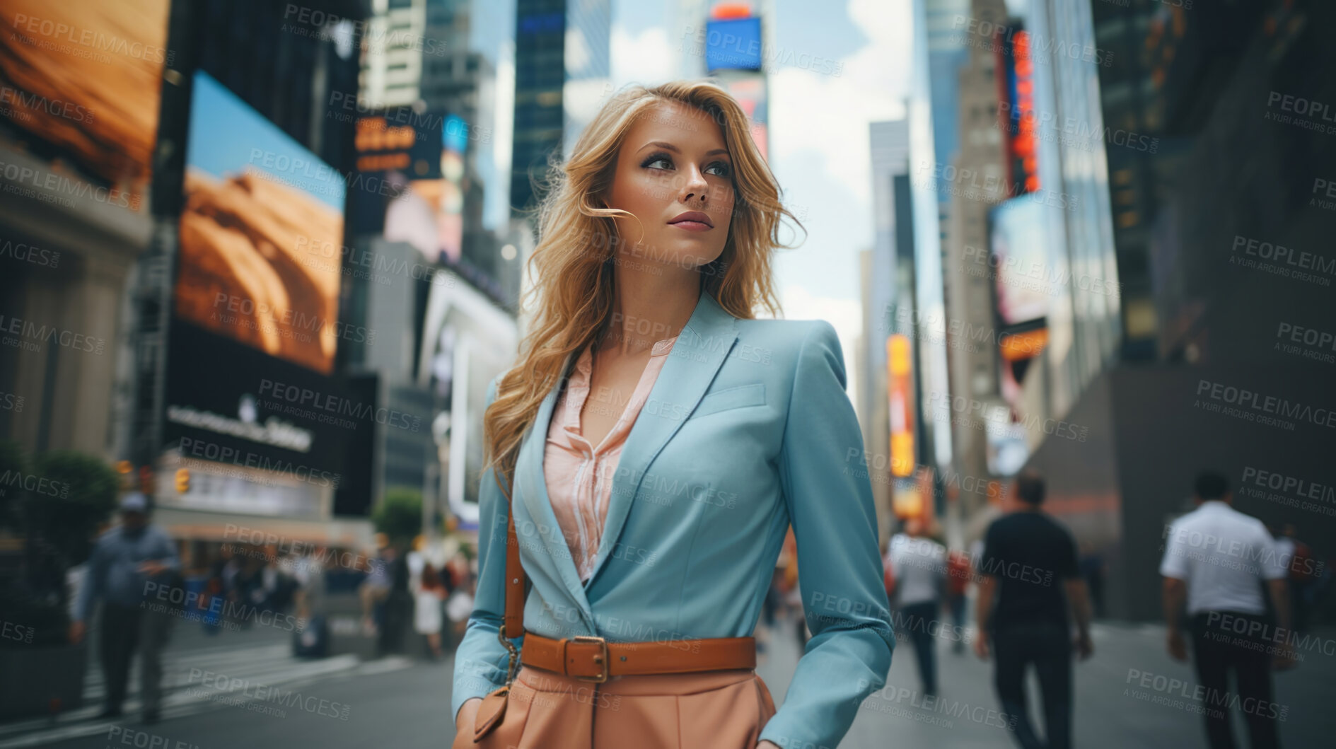 Buy stock photo Candid shot of modern business professional in New york street. Editorial concept.