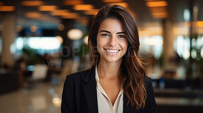 Buy stock photo Happy business professional posing in empty office. Business concept.