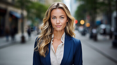 Buy stock photo Attractive business woman in city street. Business concept.