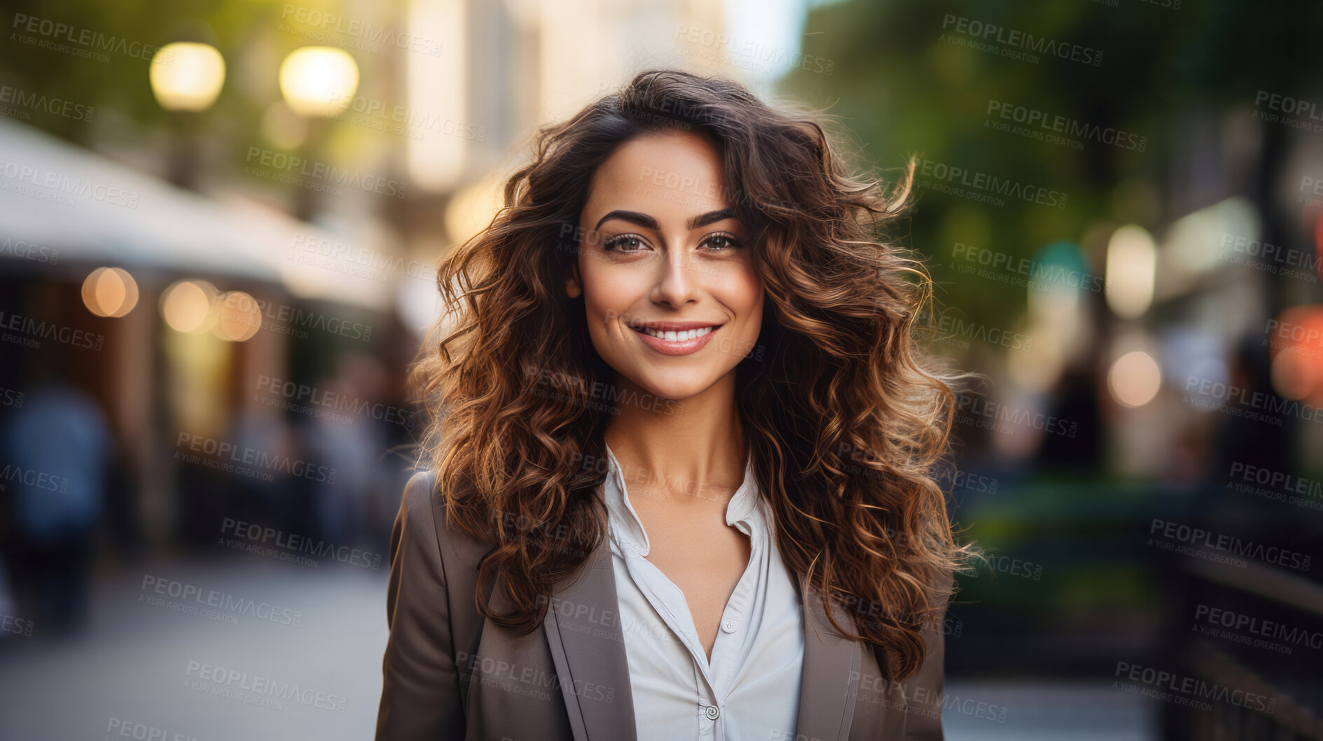 Buy stock photo Attractive business woman in city street. Business concept.