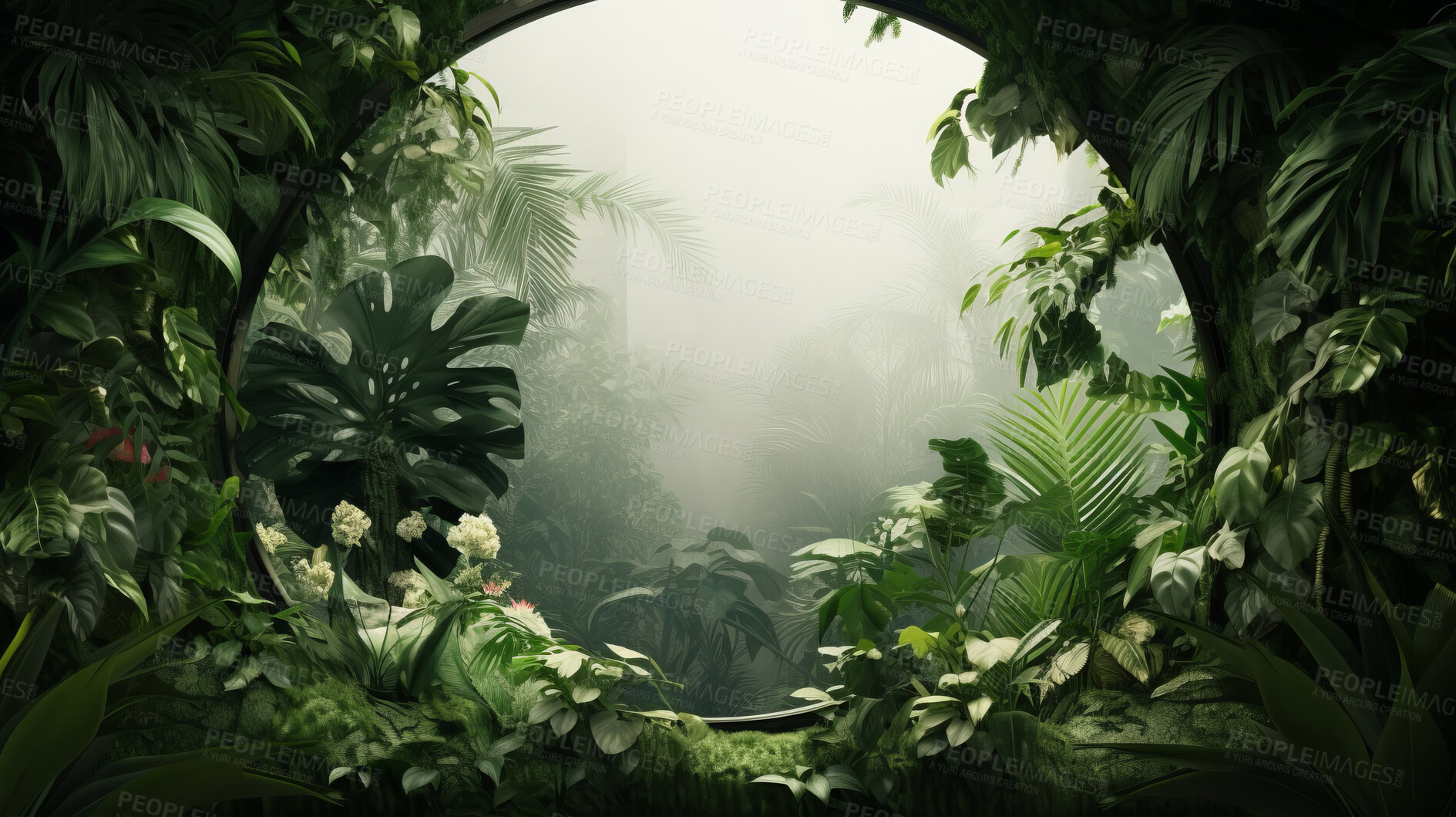 Buy stock photo Green plants indoor garden. Fantasy forest area with copyspace