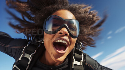 Buy stock photo Selfie of a skydiving woman. Active life extreme sport fun adventure