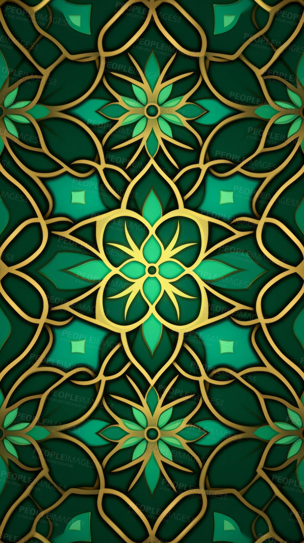 Buy stock photo Green ceramic tiles decorative design, illustration for floor, wall, kitchen interior, textile