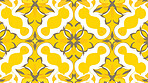 Yellow ceramic tiles decorative design, illustration for floor, wall, kitchen interior, textile