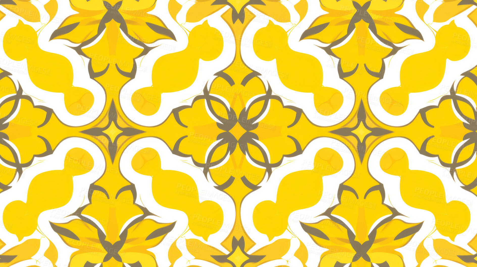 Buy stock photo Yellow ceramic tiles decorative design, illustration for floor, wall, kitchen interior, textile