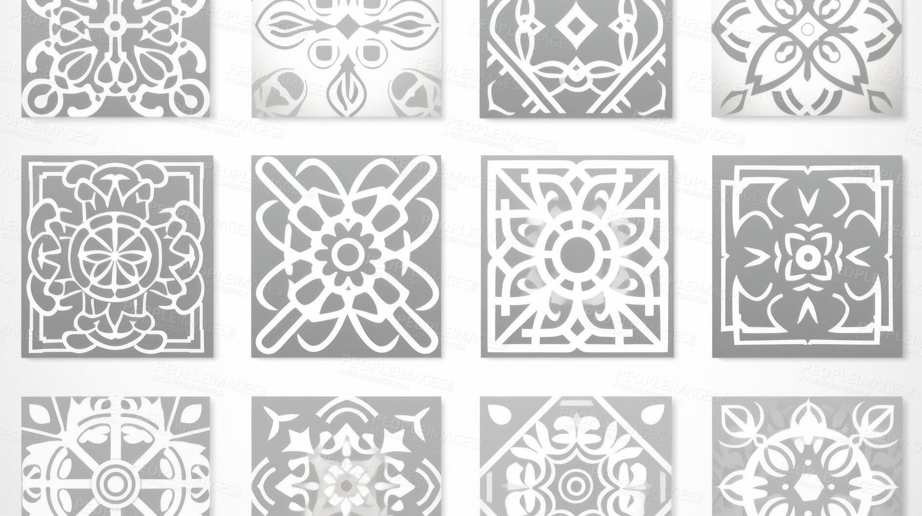 Buy stock photo Grey and white ceramic tiles decorative design, illustration for floor, wall, kitchen interior, textile