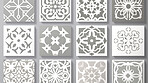 Grey and white ceramic tiles decorative design, illustration for floor, wall, kitchen interior, textile