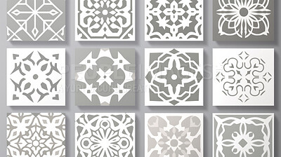 Grey and white ceramic tiles decorative design, illustration for floor, wall, kitchen interior, textile