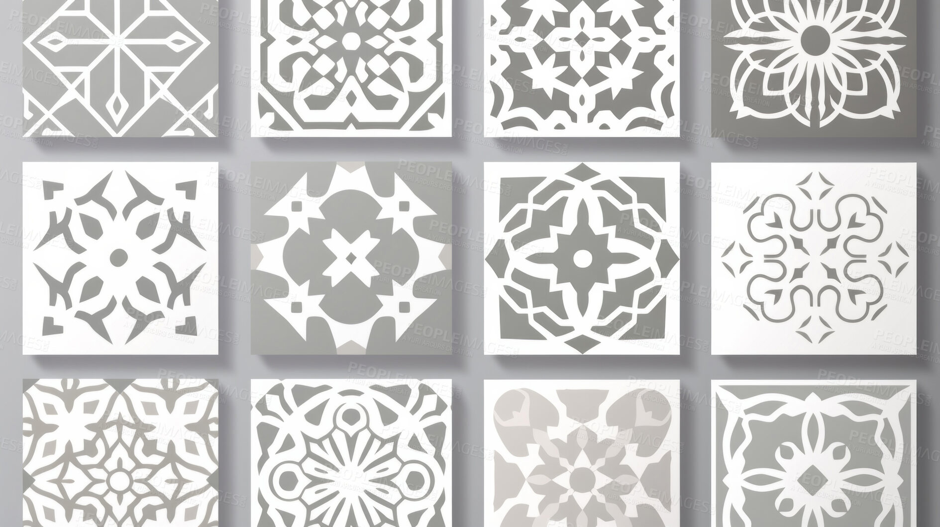 Buy stock photo Grey and white ceramic tiles decorative design, illustration for floor, wall, kitchen interior, textile