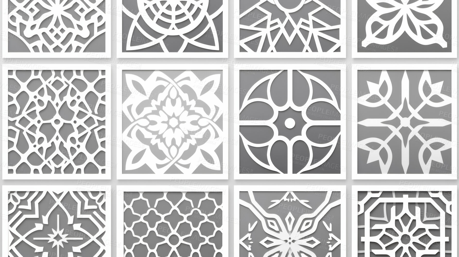 Buy stock photo Grey and white ceramic tiles decorative design, illustration for floor, wall, kitchen interior, textile