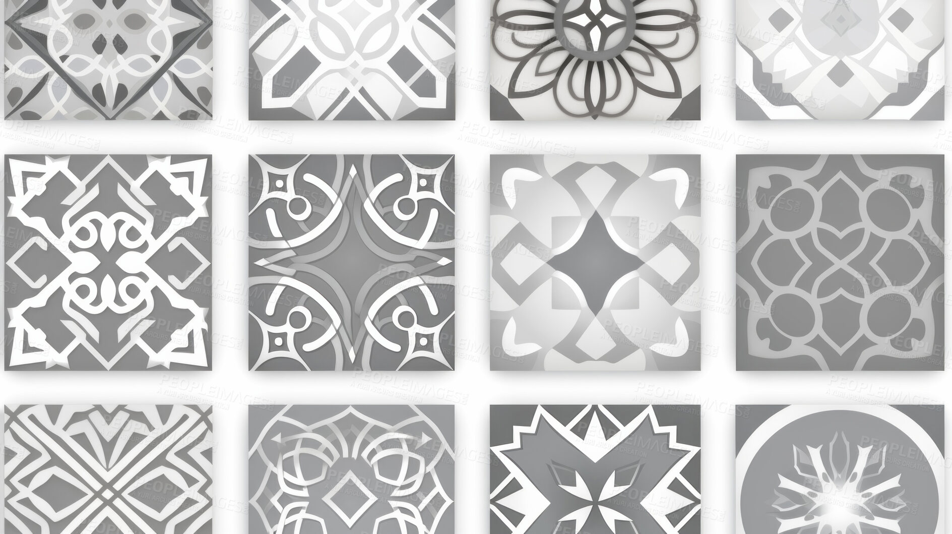 Buy stock photo Grey and white ceramic tiles decorative design, illustration for floor, wall, kitchen interior, textile