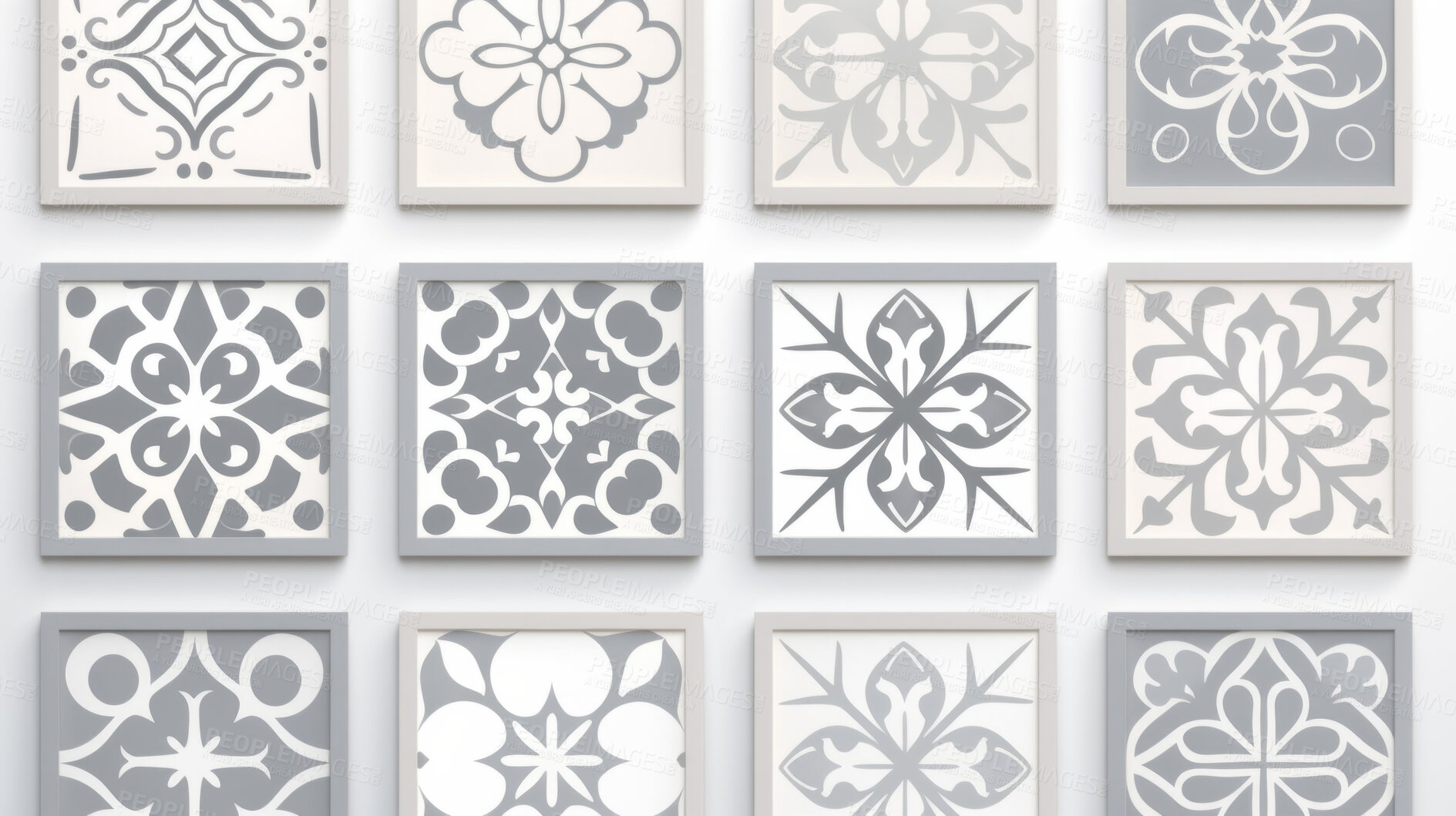 Buy stock photo Grey and white ceramic tiles decorative design, illustration for floor, wall, kitchen interior, textile