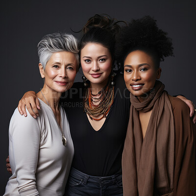 Buy stock photo Studio portrait of senior women fashion shoot. Feminism concept.