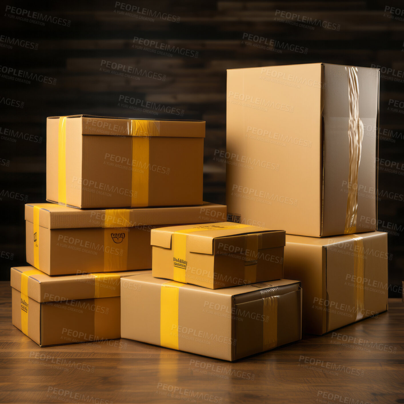 Buy stock photo Pile of boxes on blank background. Delivery concept.