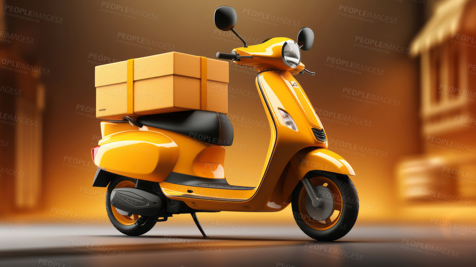 Buy stock photo 3d Scooter in studio shot with boxes on it. Delivery concept.