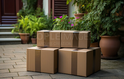 Delivered parcels on doorstep. Delivery concept.