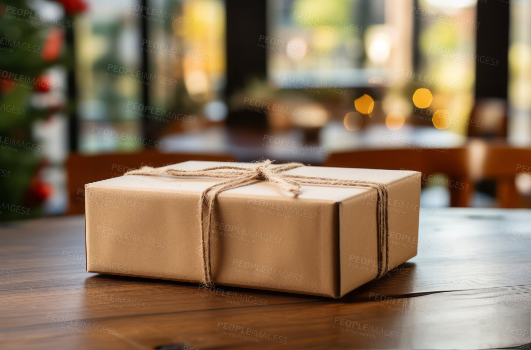 Buy stock photo Packages seen on table in front of window in home. Delivery concept.