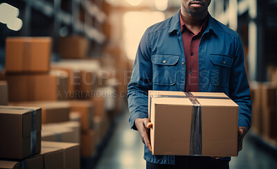 Worker moving boxes or packages in warehouse.