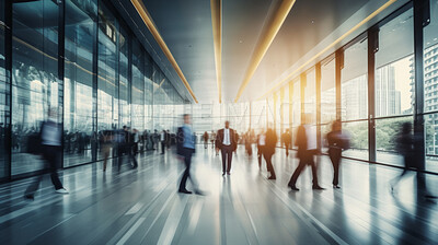 Buy stock photo Blurred business people. Long exposure shot of crowd of business people